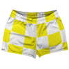 Checkerboard 5 Inches Yellow Bright and White Shorty Short Gym Shorts 2.5" Inseam Made In USA by Tribe Lacrosse