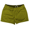 Checkerboard Half Inch Black and Yellow Shorty Short Gym Shorts 2.5" Inseam Made In USA by Tribe Lacrosse