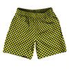 Checkerboard Half Inch Blue Navy and Yellow Bright Athletic Running Fitness Exercise Shorts 7" Inseam Shorts Made In USA by Tribe Lacrosse