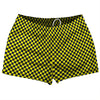 Checkerboard Half Inch Blue Navy and Yellow Bright Shorty Short Gym Shorts 2.5" Inseam Made In USA by Tribe Lacrosse