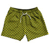 Checkerboard Half Inch Blue Navy and Yellow Bright 5" Swim Shorts Made in USA by Tribe Lacrosse