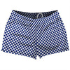 Checkerboard Half Inch Blue Royal and White Shorty Short Gym Shorts 2.5" Inseam Made In USA by Tribe Lacrosse