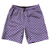 Checkerboard Half Inch Purple Lakers and White 10" Swim Shorts Made in USA by Tribe Lacrosse