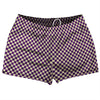 Checkerboard Half Inch Purple Medium and Vegas Gold Shorty Short Gym Shorts 2.5" Inseam Made In USA by Tribe Lacrosse