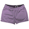 Checkerboard Half Inch Purple Medium and White Shorty Short Gym Shorts 2.5" Inseam Made In USA by Tribe Lacrosse