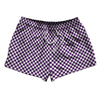 Checkerboard Half Inch Purple Medium and White 2.5" Swim Shorts Made in USA by Tribe Lacrosse
