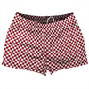 Checkerboard Half Inch Red Cardinal and White Shorty Short Gym Shorts 2.5" Inseam Made In USA by Tribe Lacrosse