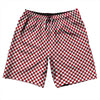 Checkerboard Half Inch Red Cardinal and White 10" Swim Shorts Made in USA by Tribe Lacrosse