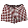 Checkerboard Half Inch Red Maroon and White Shorty Short Gym Shorts 2.5" Inseam Made In USA by Tribe Lacrosse