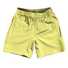 Checkerboard Half Inch Yellow Bright and White Athletic Running Fitness Exercise Shorts 7" Inseam Shorts Made In USA by Tribe Lacrosse