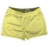 Checkerboard Half Inch Yellow Bright and White Shorty Short Gym Shorts 2.5" Inseam Made In USA by Tribe Lacrosse