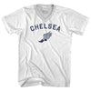 Chelsea Running Track Winged Foot-Adult Cotton V-neck T-shirt by Tribe Lacrosse
