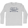 First St. Surf Break Crossed Surf Board Surfing Destination Adult Cotton Long Sleeve T-Shirt by Tribe Lacrosse