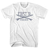 First St. Surf Break Crossed Surf Board Surfing Destination Womens Cotton Junior Cut T-Shirt by Tribe Lacrosse