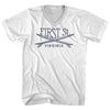 First St. Surf Break Crossed Surf Board Surfing Destination Adult Cotton V-Neck T-Shirt by Tribe Lacrosse
