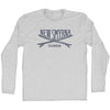 New Smyrna Surf Break Crossed Surf Board Surfing Destination Adult Cotton Long Sleeve T-Shirt by Tribe Lacrosse