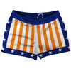 New York Royal, Orange and White Champ Shorty Short Gym Shorts 2.5" Inseam Made In USA by Tribe Lacrosse