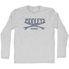 Piddleys Surf Break Crossed Surf Board Surfing Destination Adult Cotton Long Sleeve T-Shirt by Tribe Lacrosse
