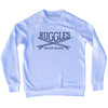 Ruggles Surf Break Crossed Surf Board Surfing Destination Adult Tri-Blend Sweatshirt by Tribe Lacrosse