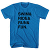 Swim& Ride& Run& Fun. Custom Name & Adult Cotton T-shirt by Tribe Lacrosse