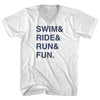 Swim& Ride& Run& Fun. Custom Name & Adult Cotton V-neck T-shirt by Tribe Lacrosse