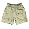Super Fly Pattern Blue Navy and Vegas Gold Athletic Running Fitness Exercise Shorts 7" Inseam Shorts Made In USA by Tribe Lacrosse