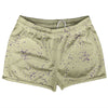 Super Fly Pattern Purple Medium and Vegas Gold Shorty Short Gym Shorts 2.5" Inseam Made In USA by Tribe Lacrosse