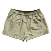 Super Fly Pattern Purple Medium and Vegas Gold 2.5" Swim Shorts Made in USA by Tribe Lacrosse