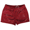 Super Fly Pattern Red Cardinal and White Shorty Short Gym Shorts 2.5" Inseam Made In USA by Tribe Lacrosse