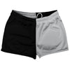 Black And Grey Medium Quad Color Shorty Short Gym Shorts 2.5" Inseam Made In USA by Tribe Lacrosse