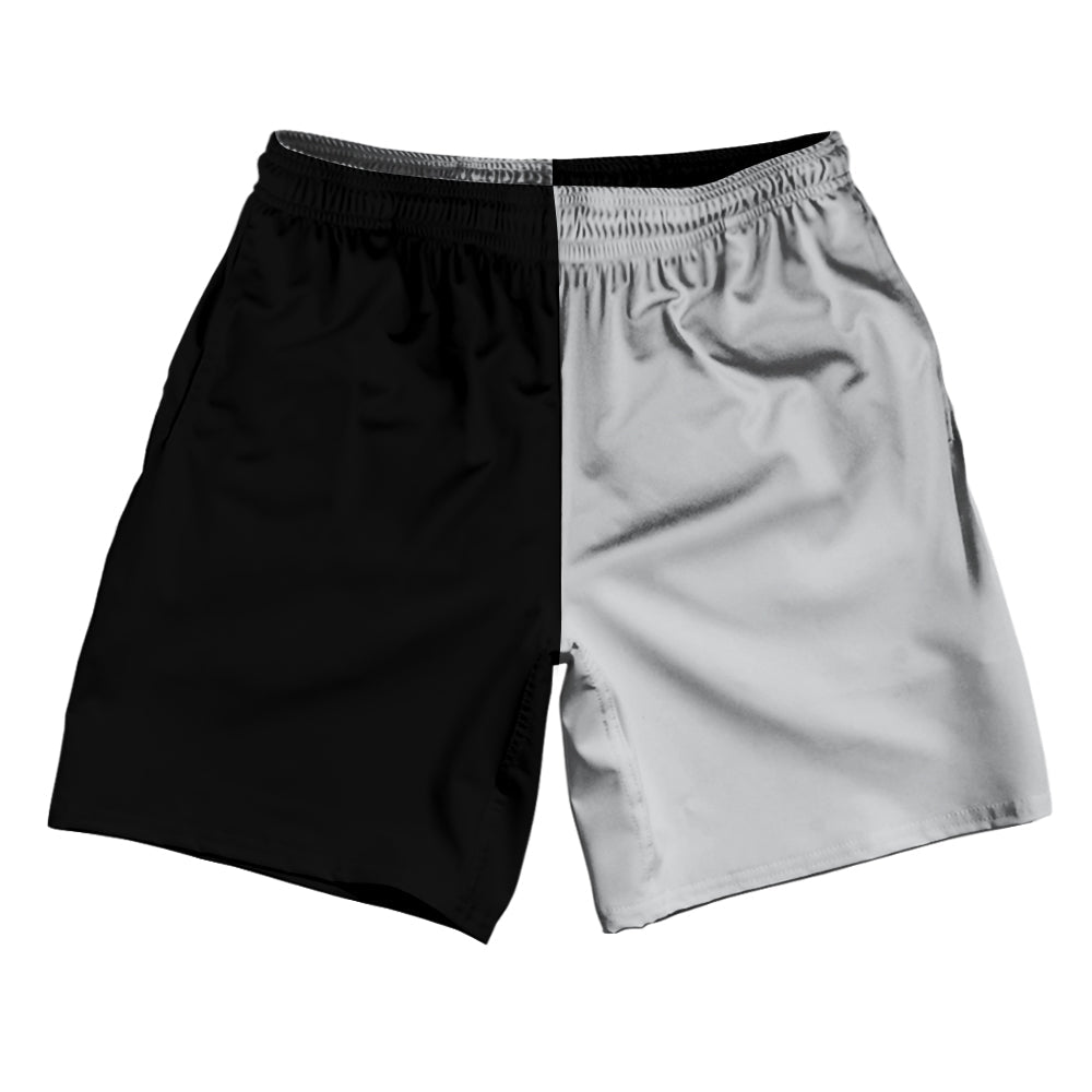 Black And Grey Medium Quad Color Athletic Running Fitness Exercise Shorts 7" Inseam Shorts Made In USA by Tribe Lacrosse