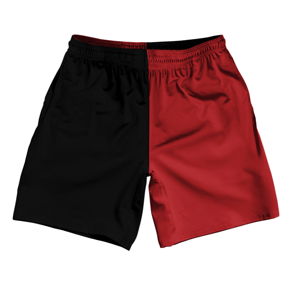 Black And Red Dark Quad Color Athletic Running Fitness Exercise Shorts 7" Inseam Shorts Made In USA by Tribe Lacrosse
