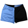 Blue Carolina And Black Quad Color Shorty Short Gym Shorts 2.5" Inseam Made In USA by Tribe Lacrosse