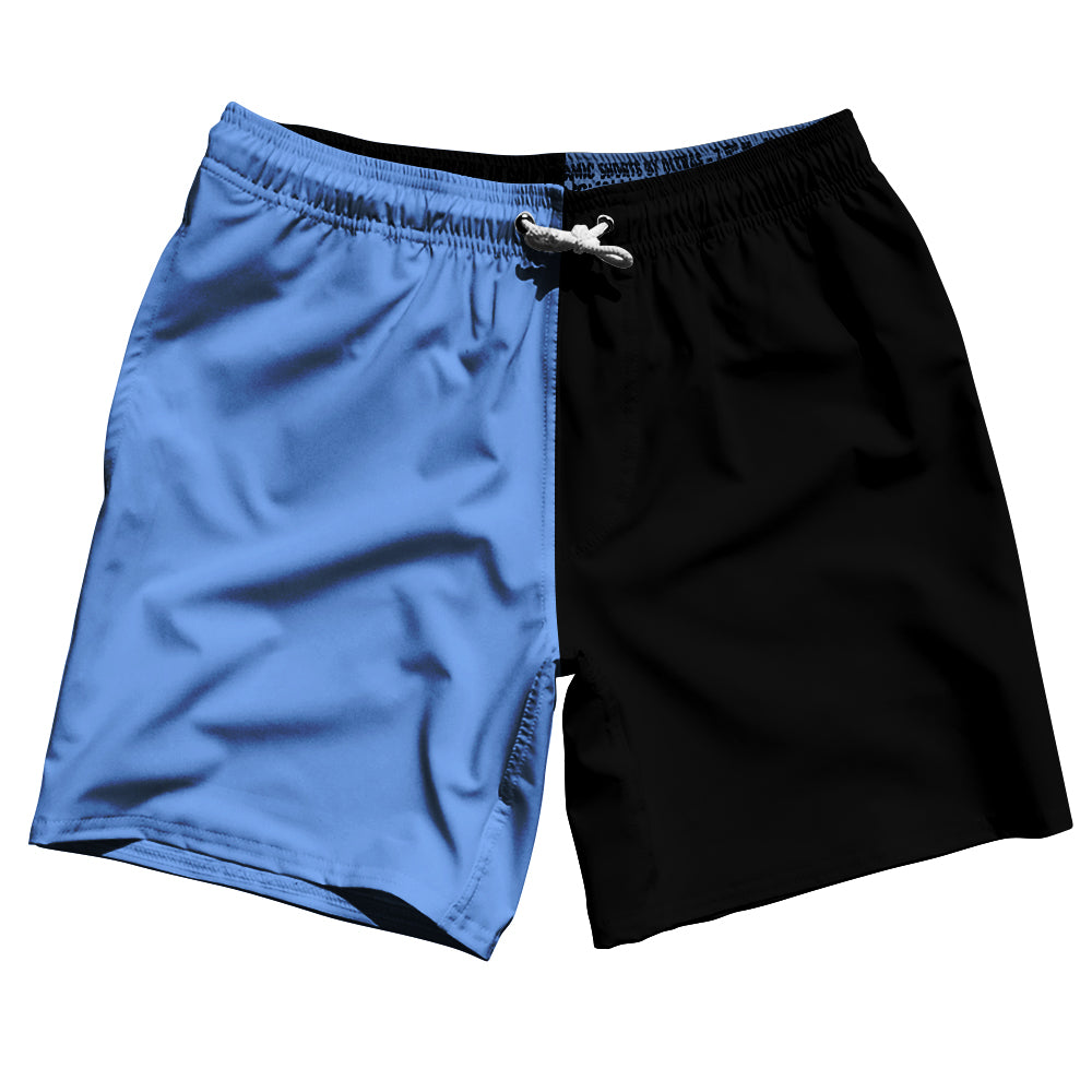 Blue Carolina And Black Quad Color Swim Shorts 7" Made In USA by Tribe Lacrosse