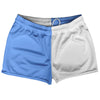 Blue Carolina And White Quad Color Shorty Short Gym Shorts 2.5" Inseam Made In USA by Tribe Lacrosse