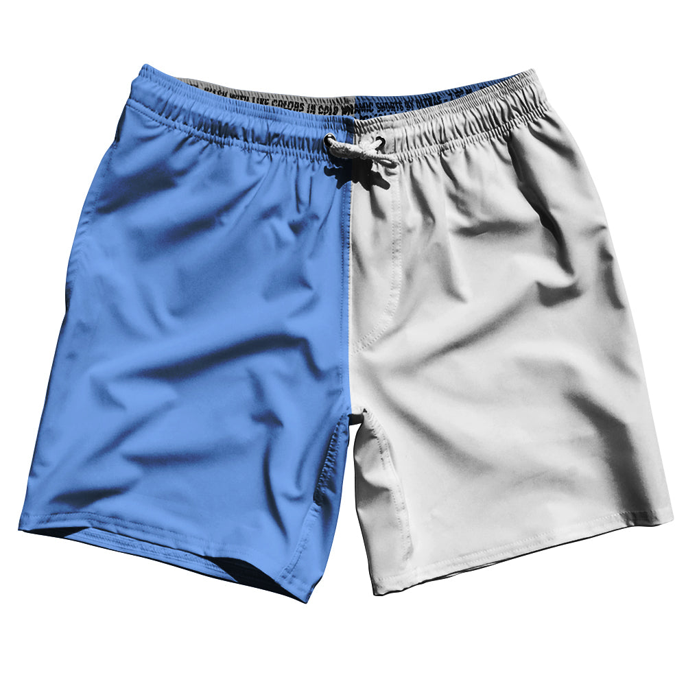 Blue Carolina And White Quad Color Swim Shorts 7" Made In USA by Tribe Lacrosse