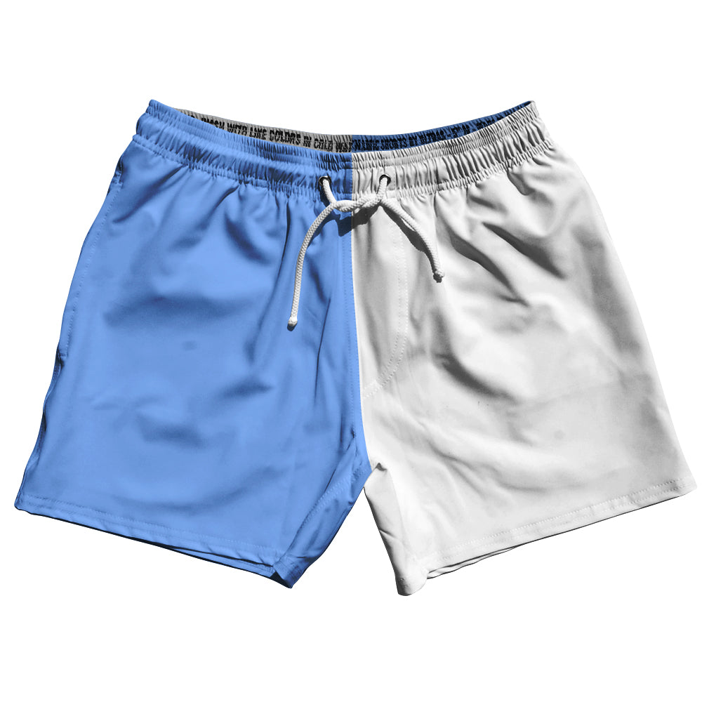 Blue Carolina And White Quad Color 5" Swim Shorts Made In USA by Tribe Lacrosse