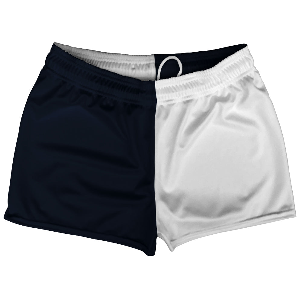 Blue Navy Almost Black And White Quad Color Shorty Short Gym Shorts 2.5" Inseam Made In USA by Tribe Lacrosse