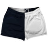 Blue Navy Almost Black And White Quad Color Shorty Short Gym Shorts 2.5" Inseam Made In USA by Tribe Lacrosse