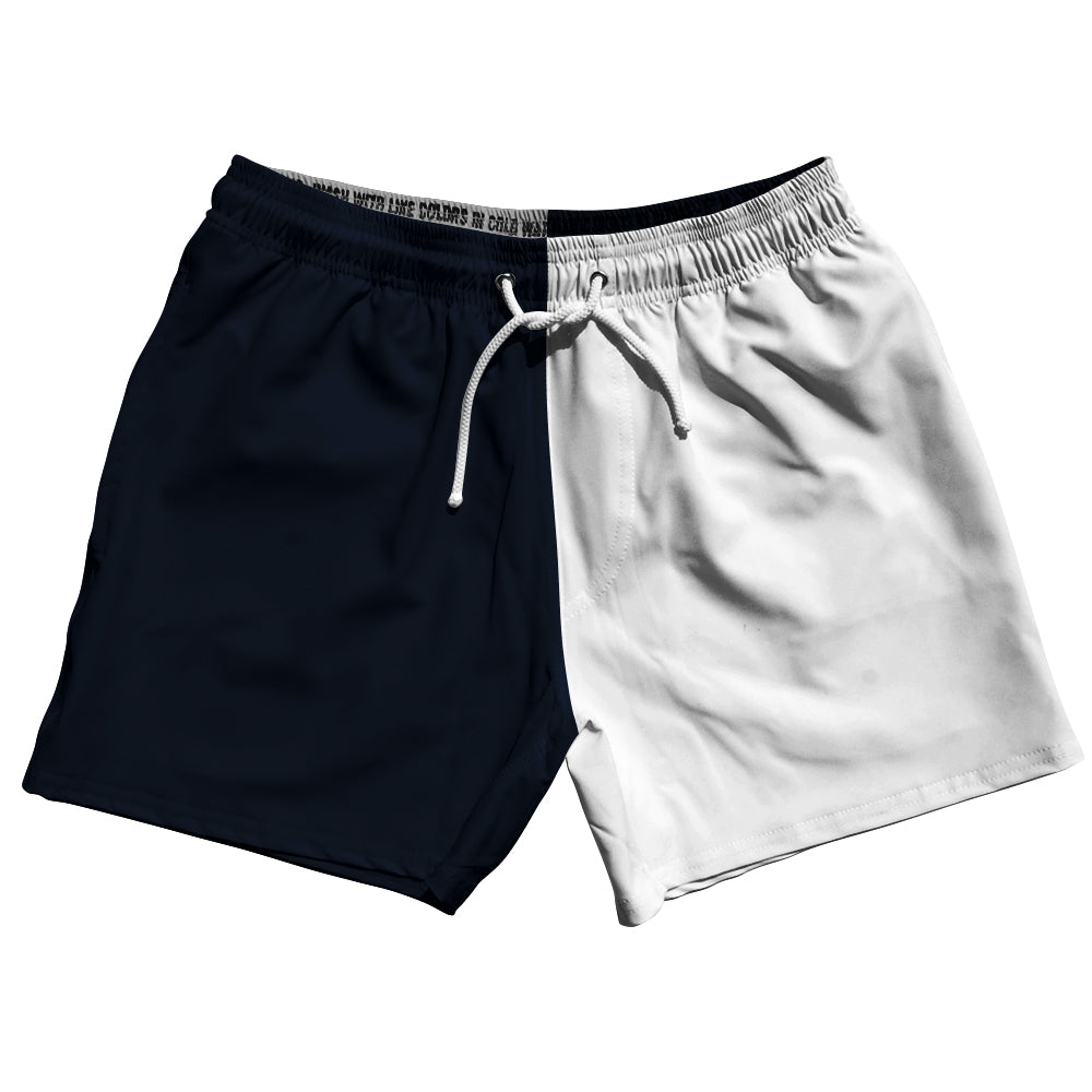Blue Navy Almost Black And White Quad Color 5" Swim Shorts Made In USA by Tribe Lacrosse