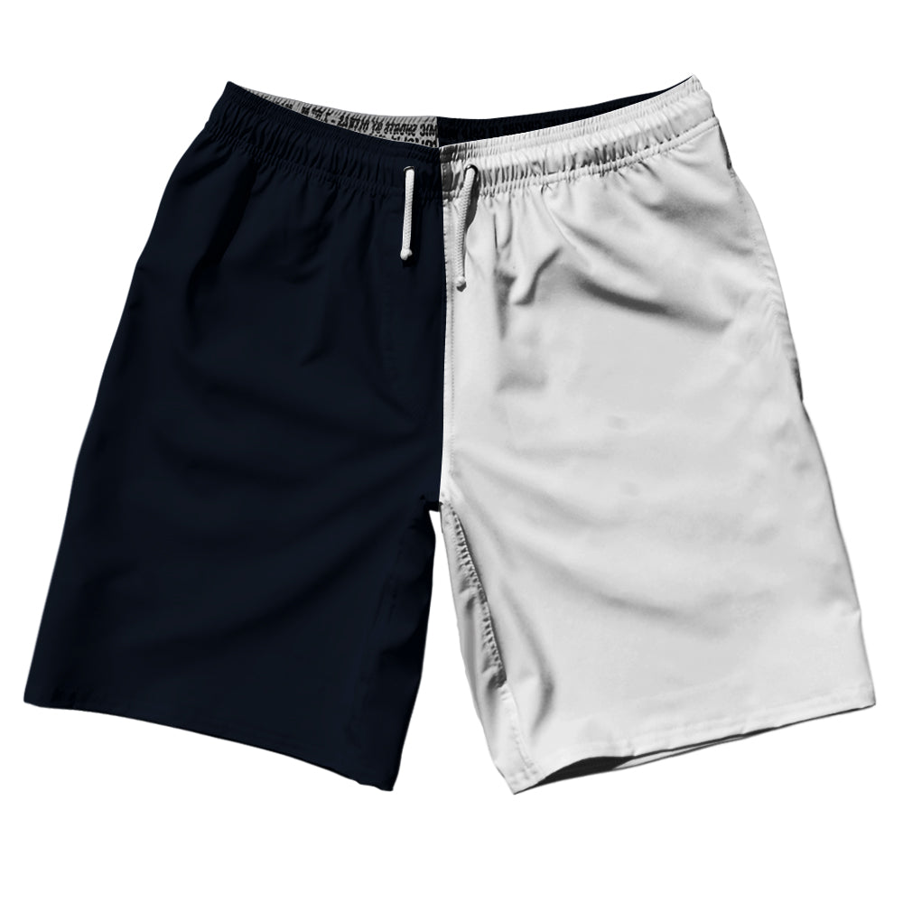 Blue Navy Almost Black And White Quad Color 10" Swim Shorts Made In USA by Tribe Lacrosse