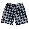 Blue Navy And Grey Medium Houndstooth 10" Swim Shorts Made In USA by Tribe Lacrosse