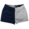 Blue Navy And Grey Medium Quad Color Shorty Short Gym Shorts 2.5" Inseam Made In USA by Tribe Lacrosse