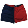 Blue Navy And Red Dark Quad Color Shorty Short Gym Shorts 2.5" Inseam Made In USA by Tribe Lacrosse