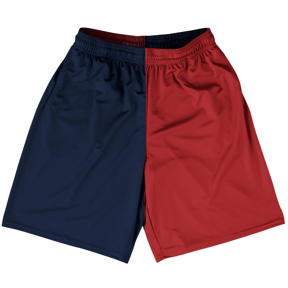 Blue Navy And Red Dark Quad Color Basketball Practice Shorts Made In USA by Tribe Lacrosse