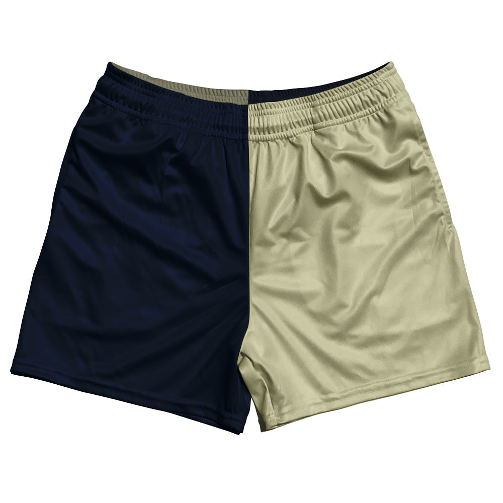 Blue Navy And Vegas Gold Quad Color Rugby Shorts Made In USA by Tribe Lacrosse