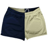 Blue Navy And Vegas Gold Quad Color Shorty Short Gym Shorts 2.5" Inseam Made In USA by Tribe Lacrosse