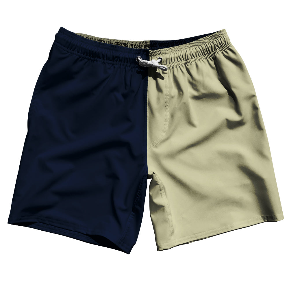 Blue Navy And Vegas Gold Quad Color Swim Shorts 7" Made In USA by Tribe Lacrosse