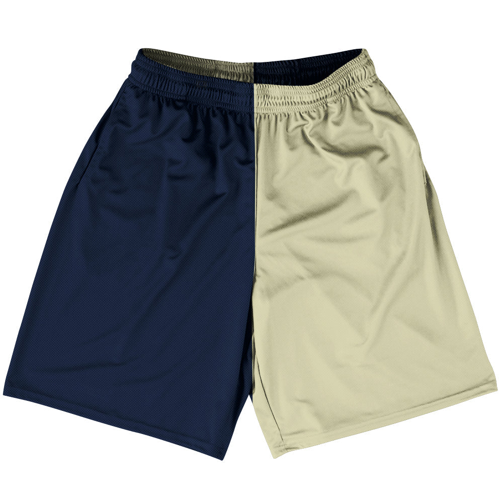 Blue Navy And Vegas Gold Quad Color Basketball Practice Shorts Made In USA by Tribe Lacrosse