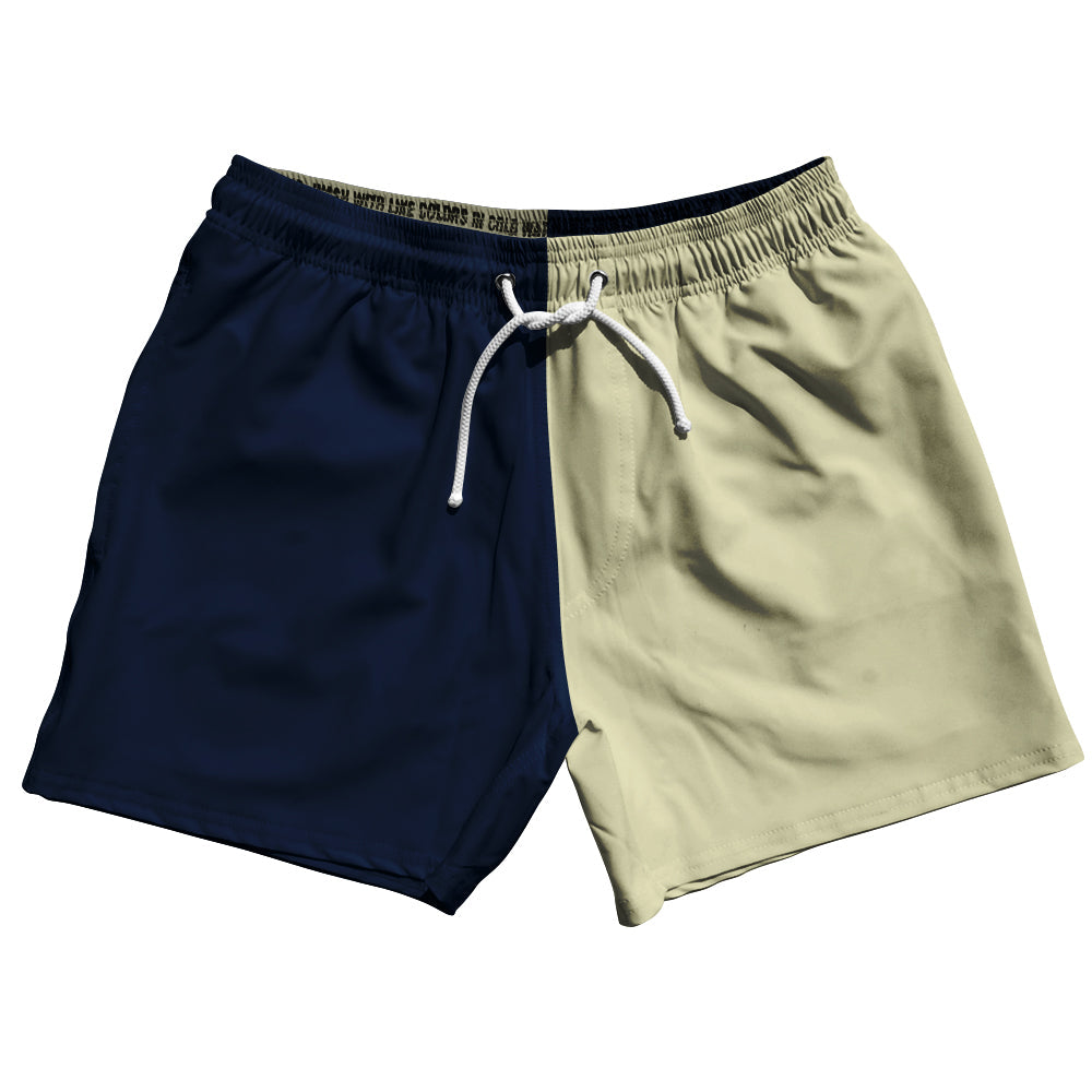 Blue Navy And Vegas Gold Quad Color 5" Swim Shorts Made In USA by Tribe Lacrosse